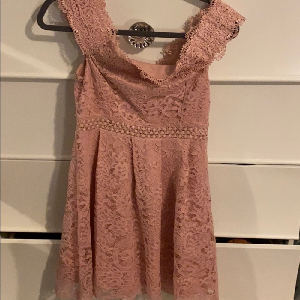 Pink lace off the shoulder formal dress - Picture 1 of 3